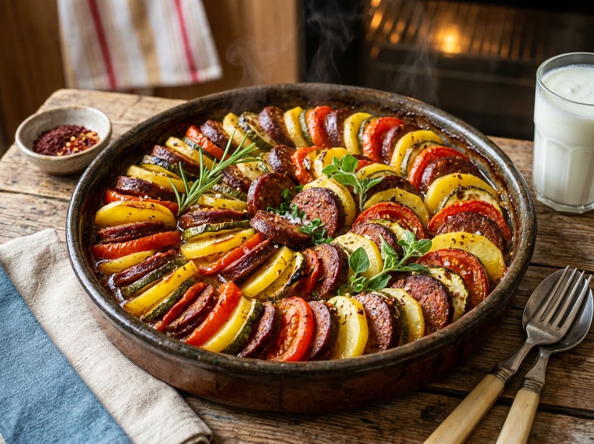 Fırında Sucuklu Sebze Dizmesi